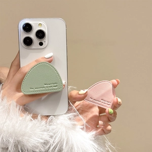 Foldable leather triangle phone stand with lychee texture and mountain embossing