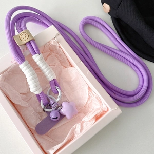 Cordino per cellulare intrecciato viola con ciondolo a stella e fibbia in pelle smile