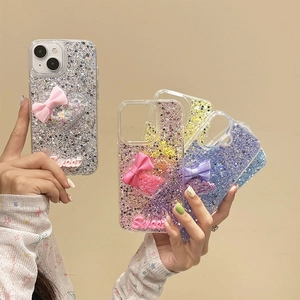 Sparkly glitter iPhone case with 3D bows and Sweet lettering for women and girls