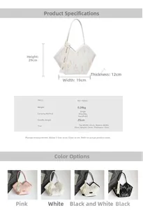 Detailed dimension guide for the V-neck tote bag with floral scarf handle decoration