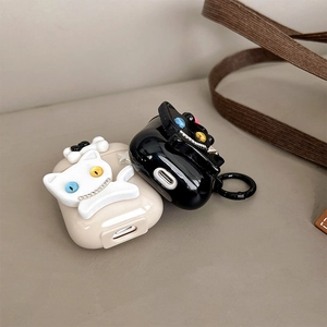 Custodia in silicone a forma di gatto per AirPods 4 e Pro con occhi bicolore e pendenti