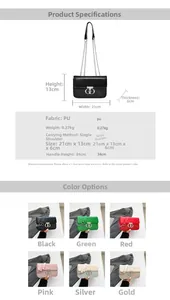 Detailed size chart and multi-color selection of chic PU leather crossbody box bags