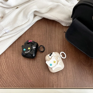 Custodia in silicone gatto per AirPods con occhi bicolore e ciondoli a stella