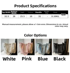 Detailed size chart for embroidery tote bag with precise measurements and color options