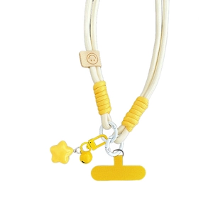 Cordino per cellulare intrecciato con stella e faccina sorridente beige e giallo