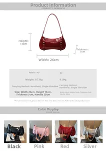 Detailed size specifications and color options for the stylish PU leather shoulder bag