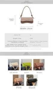 Detailed size chart for minimalist PU leather shoulder bag with dimensions and multi-colors