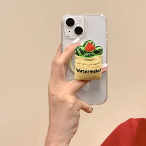 Creatieve leuke 3D-watermeloen telefoonhouder met zachte basis van textuur stof