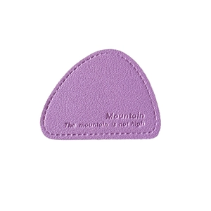 Foldable purple leather triangle phone grip with textured lychee grain and mountain embossing
