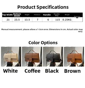 Tabella taglie borsa quadrata in pelle PU con dimensioni e quattro opzioni di colore