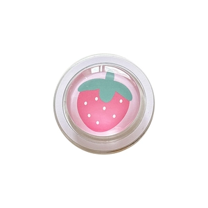 Round strawberry collapsible phone grip stand with silver metallic frame and 3D resin dome