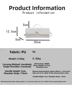 Detailed dimensions and product specs for white crocodile pattern PU baguette bag