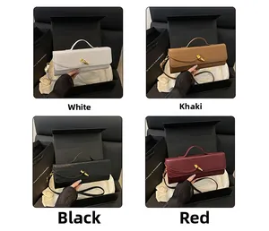 Detail of elegant baguette bags in four colors with crocodile texture and gold hardware