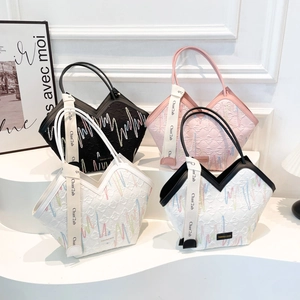 French minimalist underarm bags with V-shaped cutouts and wave embroidery in four colors