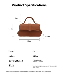 Detailed size chart for the PU square handbag showing product dimensions and parameters