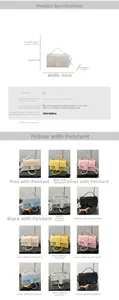 Detailed size chart of a PU leather shoulder bag showing 22x13x6.5cm dimensions and colors