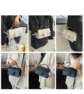 Collage of chic faux leather shoulder bags with lace pendants and adjustable straps