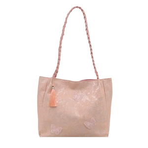 Sac cabas rose en jacquard avec appliques de papillons et bandoulières tressées élégantes