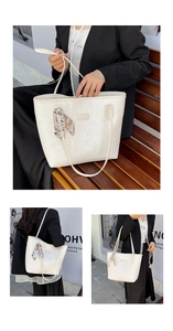 Detail of snake pattern texture on cream tote bag decorated with vintage floral silk scarf