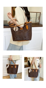 Brown snake print tote bag detail with orange leather piping and silk scarf accessory