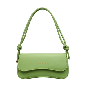 Minimalist light green leather shoulder bag with fashion logo and knot strap details