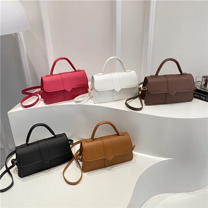 Minimalist PU Leather Small Square Handbag Elegant Solid Color Flap Crossbody Shoulder Bag With Detachable Strap