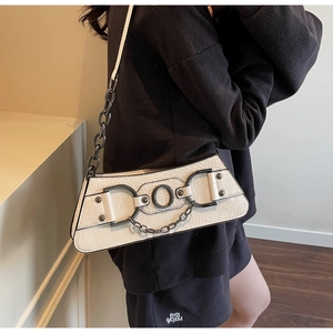 White crocodile pattern shoulder bag with metal chain and unique D-O-D hardware