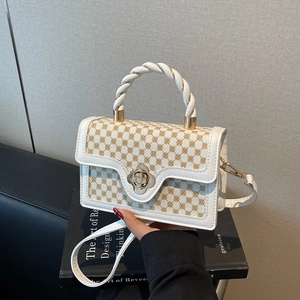 Retro white square handbag with gold floral pattern and twist handle for summer 2025