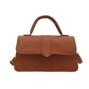 Elegant caramel brown structured faux leather handbag with top handle and gold hardware
