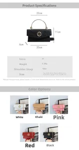 Detailed size chart for retro quilted PU leather handbag showing dimensions and multi-color options