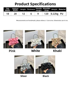 Size chart for pleated PU leather handbag showing top width 18cm and height 12cm