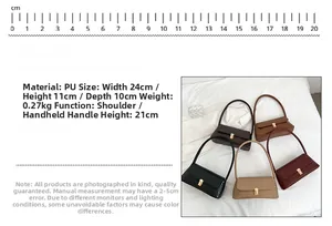 Detailed size parameters for woven texture baguette bag with golden swivel lock