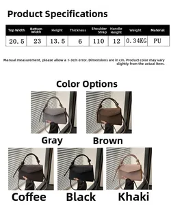 Tableau des tailles détaillé pour sac bandoulière en PU avec mesures et paramètres précis
