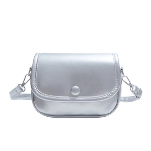 Minimalist silver square crossbody bag with textured metallic finish and thin strap