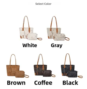 Detailed grid view showing five color sets of vintage letter print tote and crossbody bags