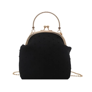 Borsa da sera in velluto nero con manico dorato e tracolla a catena per feste