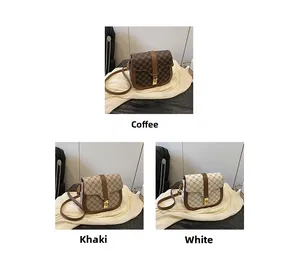 Detailed comparison of vintage flap bags in coffee, khaki, and white featuring geometric patterns