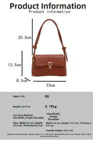 Detailed size specifications for the brown crocodile pattern PU shoulder bag for women