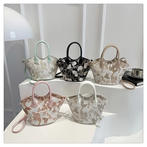 Detailed embroidery floral pattern on five colors of stylish PU leather bucket bags
