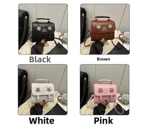 Chic shoulder bag collection in black, brown, white and pink with star details