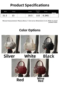 Size chart showing 21.5x13x7cm dimensions for the minimalist PU leather pillow bag