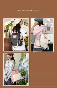 Detailed view of waterproof oxford nylon backpack in black, white and pink colorways