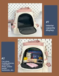 Detailed interior of color-block oxford backpack showing large capacity and multi-layer storage