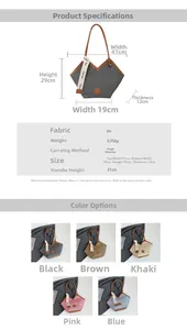 Detailed sizing chart and specifications for the vintage PU leather shoulder tote bag