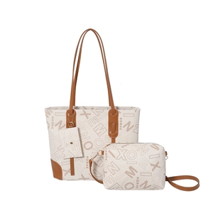 Ensemble de trois sacs beiges avec finitions marron et motifs de lettres vintage