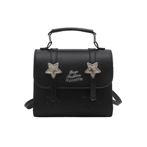 Chic black crossbody bag with star hardware and Bags Fashion HAPPINESS typography