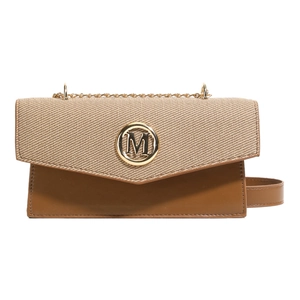 Sac bandoulière bicolore rétro avec boucle M dorée et bandoulière chaîne au design carré