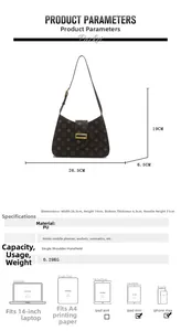 Detailed dimension guide for vintage brown star pattern shoulder bag with size specifications