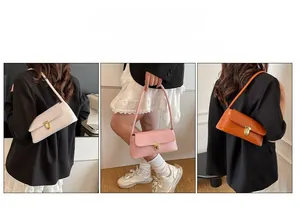 Detailed views of faux crocodile leather baguette bags with golden metal clasps
