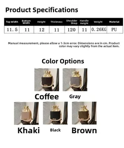 Detailed size chart and specifications for the plaid mini bucket bag with pearl detail